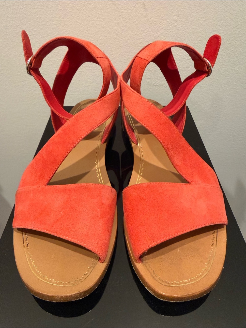 PRADA Red Suede Flat Ankle Strap Sandal Size 38 - Picture 2 of 6